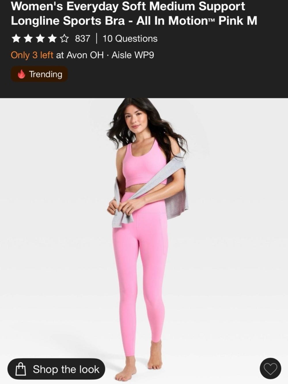 All in motion Pink Seamless Longline Sports Bra and leggings.